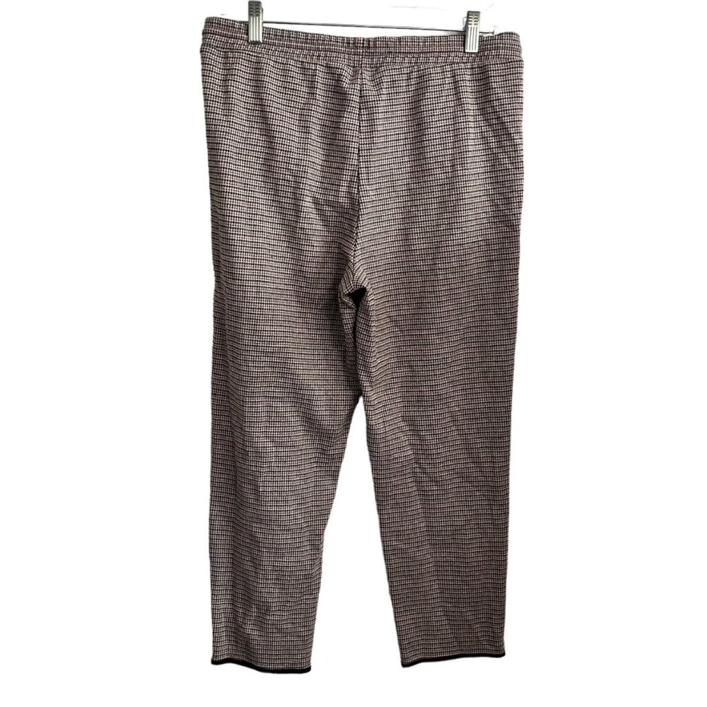 ZARA HOUNDSTOOTH PANTS WOMENS LARGE RED BLACK WHITE ELASTIC PULL ON WAIST TROUSE - Picture 2 of 7
